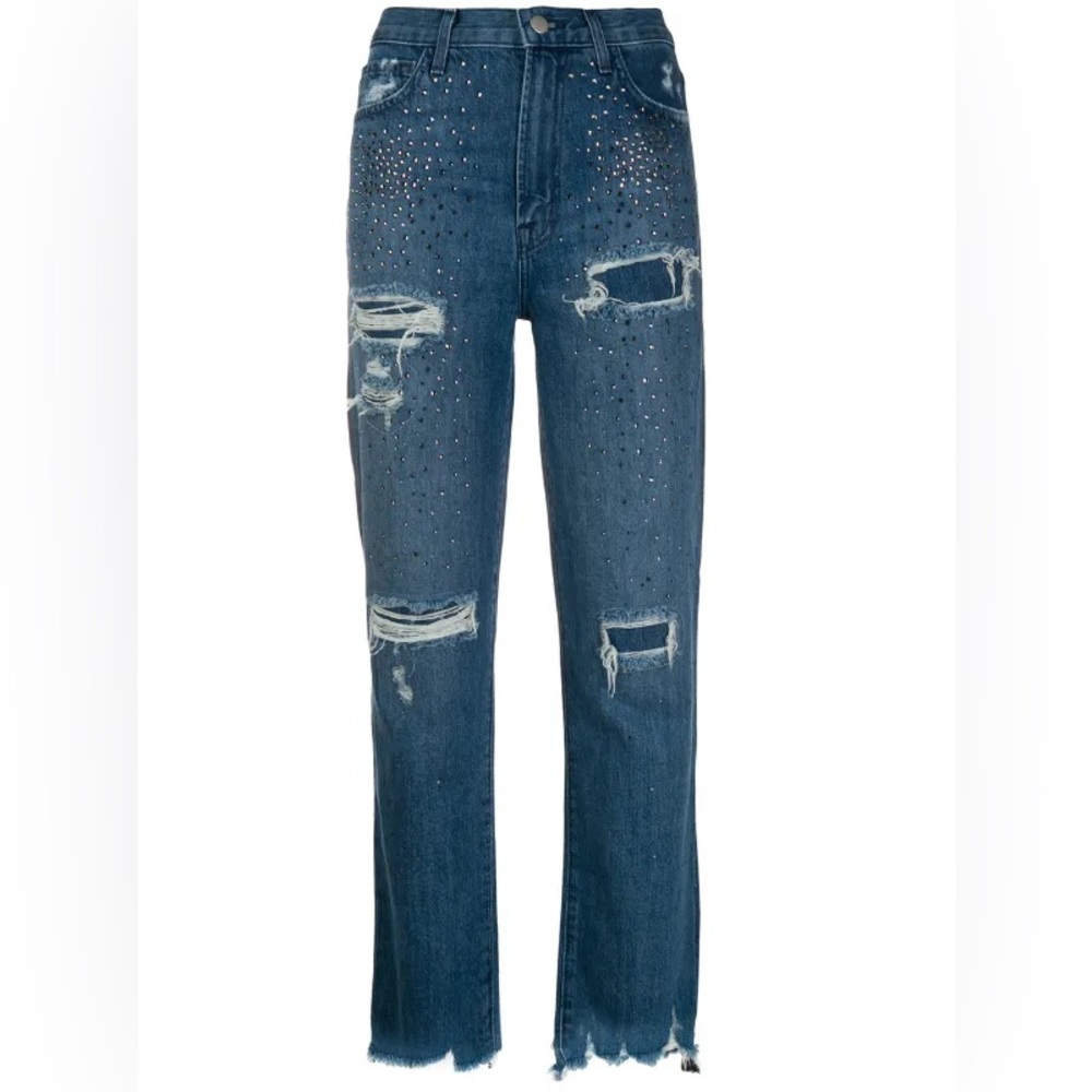 J BRAND CRYSTAL EMBELLISHED JULES JEANS High Rise Straight Ankle w Rhinestones